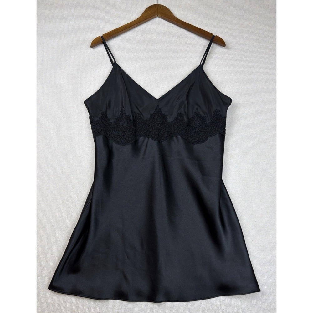Jones New York Victorian Satin Whimsygoth Lace Black Slip Dress XL Lingerie Luxe